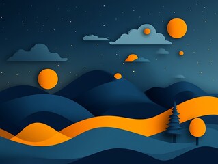 Nightscape Paper Cut: Hills for Trees, Moon, Stars.