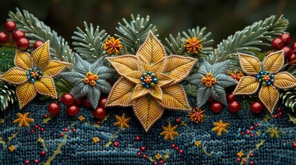 Obraz premium close up texture of christmas sweater design, knitted cotton HD 8K wallpaper Photographic Image 