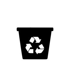 Black recycling bin with symbol, minimalistic design, eco-friendly concept, copy space