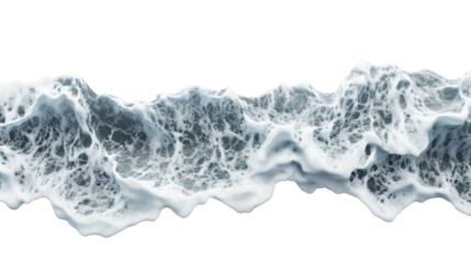 Realistic ocean wave with foam splashing and breaking on transparent background