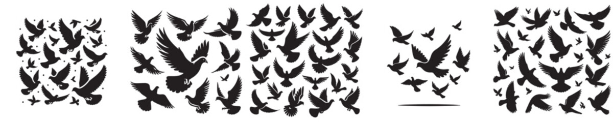 vector of a flock of flying doves