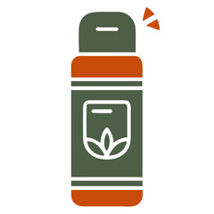 Green and Orange Eco-Friendly Water Bottle on White Background with Copy Space