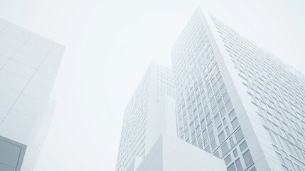 Naklejka premium Modern skyscrapers in a foggy urban setting.