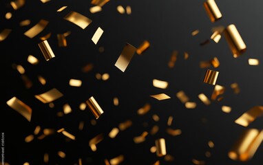 Gold confetti falling from the sky.  background. A birthday, New Year, or Christmas celebration element for design with copy space.