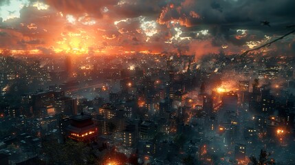 Fototapeta premium Editorial take on the futuristic cityscapes at twilight - HD 8K wallpaper Photographic Image 