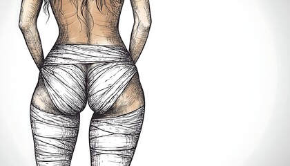 Wrapped Woman for Back View, Sketch, White.