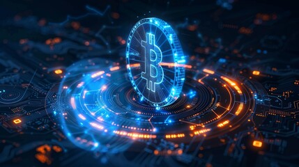 Fototapeta premium Futuristic Bitcoin Blockchain Technology and its Impact on Finance and Innovation in the Digital Era
