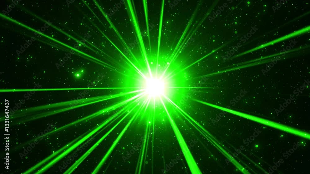 Poster abstract animation. green rays and lines on a dark background radiate from the center. explosion, en