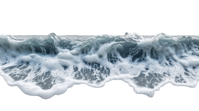 Foaming ocean wave breaking with transparent background