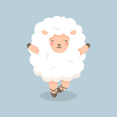A cute sheep in ballet pointe shoes dancing. Children's print.