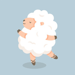 Cute, white sheep dancing ballet. Children's print.
