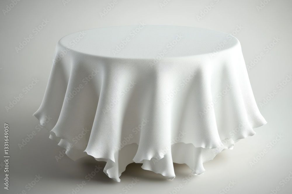 Poster a clean and empty white table with a white cloth on it