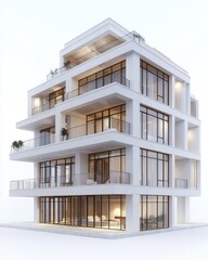 Fototapeta premium Modern Stylish Building with Glass Facade and Balconies in Minimalist Architectural Design