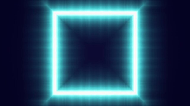 A square of neon blue light approaches and disappears from the screen.