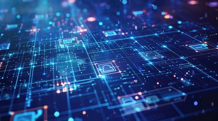 Futuristic Digital Network and Data Flow Visualization