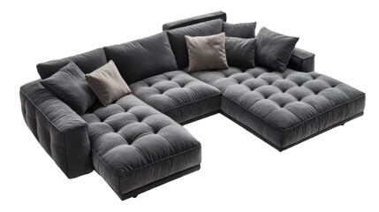 Obraz premium Elegant Grey Sofa: Modern Interior Design, Comfortable Living Room Furniture, Stylish Home Decor, Plush Cushions, and Luxury Relaxation in a Cozy Apartment