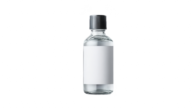 Elegant Clear Bottle Mockup: Liquid Container for Beverages, Medicine, and Beauty Products on a Pure Black Backdrop