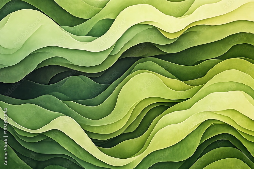 Poster abstract illustration of layered green waves that create a sense of depth and movement