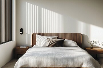A serene bedroom showcasing a palette of neutral colors.