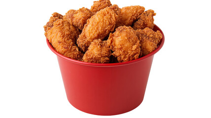 Crispy fried chicken wings served in a red bucket at a casual dining location during lunchtime