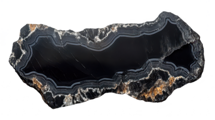Banded Black Agate Stone: A Captivating Mineral Texture with Natural Patterns and Precious Gemstone Details, Perfect for Geological and Abstract Designs
