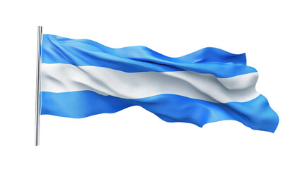 Waving national flag of Argentina displaying blue and white colors under sunlight at an outdoor location