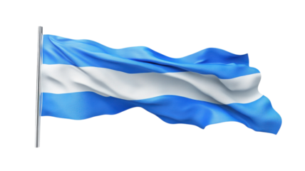 Waving national flag of Argentina displaying blue and white colors under sunlight at an outdoor location