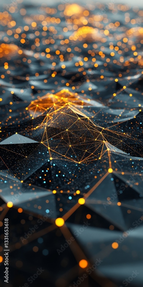 Poster glowing points on abstract data connection network ,neural network, blockchain technology concept