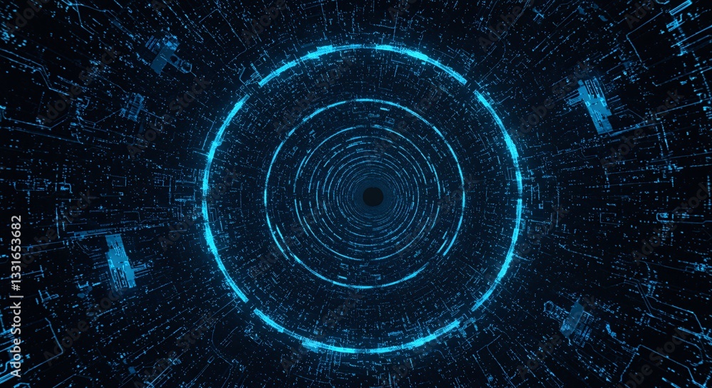 Poster abstract blue light tunnel with circuitry pattern for technology backgrounds