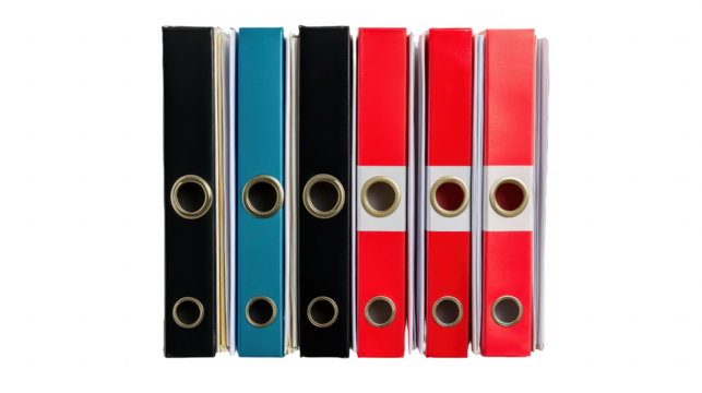Organized Office: A Colorful Array of Binders for Efficient Document Management and Streamlined Business Operations, Enhancing Productivity and Workflow