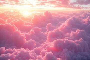 Sunrise over fluffy pink clouds creates a serene atmosphere in the early morning sky
