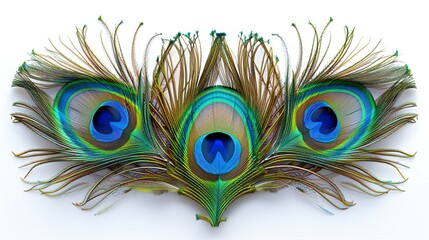 Obraz premium Macro peacock feather,Peacock Feather,Beautiful exotic peacock feather on white background with copy space 