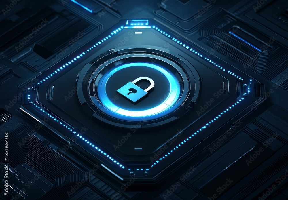 Aufkleber padlock icon on futuristic technology background representing network security system