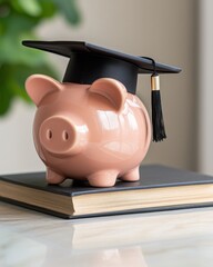 Piggy bank with graduation cap symbolizing education savings and financial planning for students