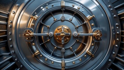 Naklejka premium Intricate locking mechanism of a large bank vault door