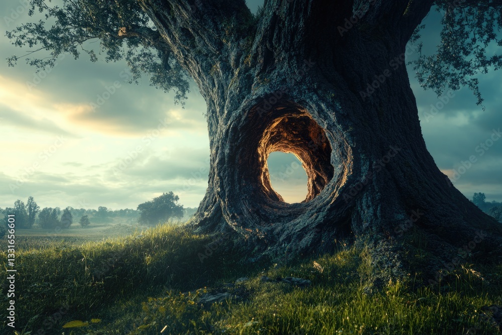 Poster A tree with a hole in its trunk, suitable for use as a symbol or metaphor in various contexts