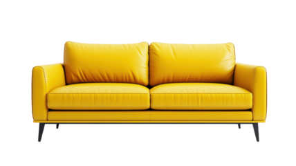 Stylish yellow leather sofa with modern design in minimalistic setting