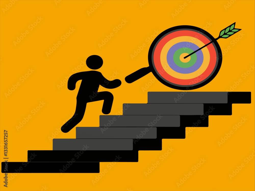 Poster magnifying success: climbing the stairs to achieve goals. a powerful visual metaphor representing pr