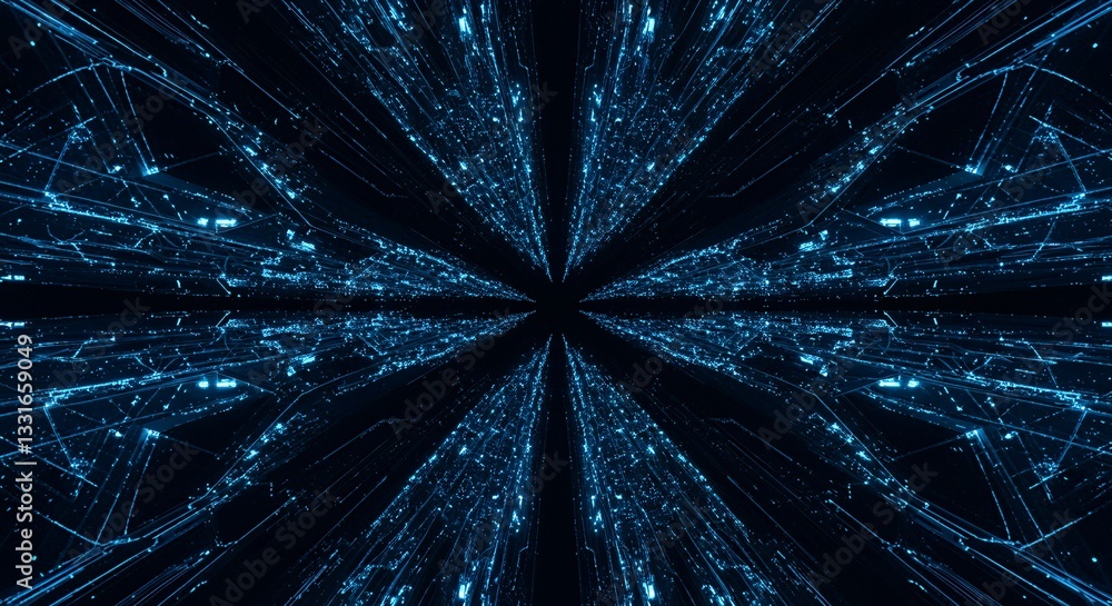 Poster abstract data stream visual with blue glowing lines perspective