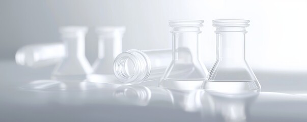 Empty lab glassware in soft lighting setting.