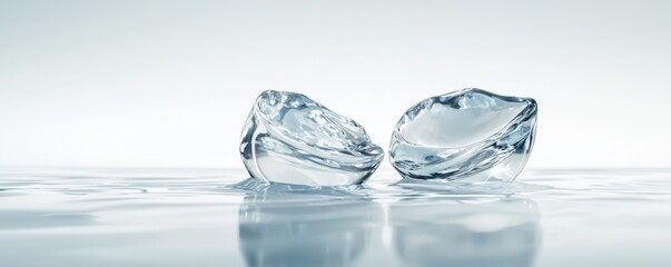 Ice cubes on water surface, perfect for beverages.