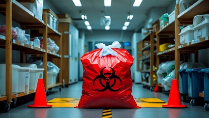 Red biohazard bag for safe biomedical waste disposal