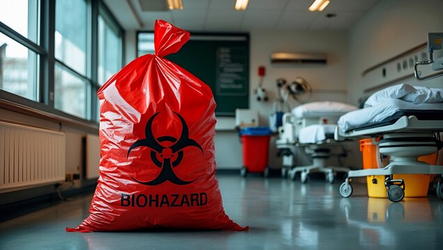 Red biohazard bag for safe biomedical waste disposal