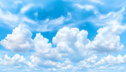 Fototapeta premium Vast expanse of a vibrant blue sky dotted with fluffy white cumulus clouds