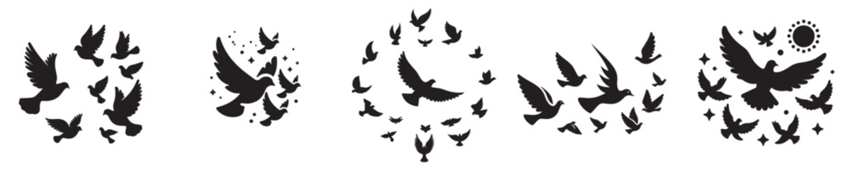 vector of a flock of flying doves