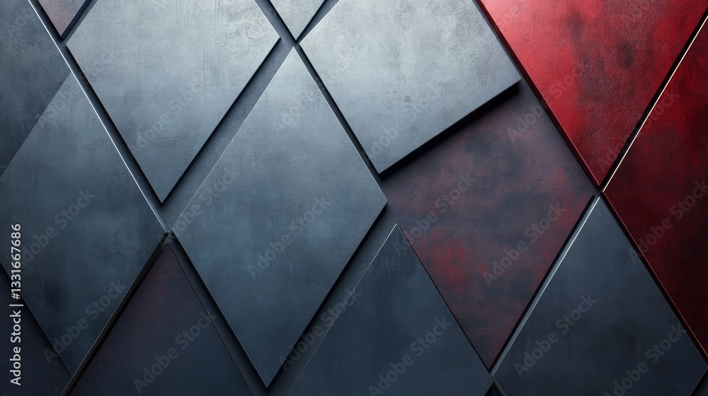 Poster geometrical patterned metallic surface with red and grey variations
