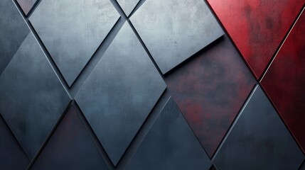 Geometrical patterned metallic surface with red and grey variations