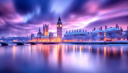 Obraz premium Winter wonderland cityscape of London's Parliament