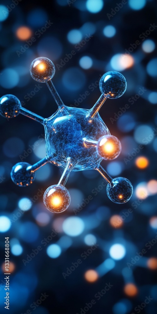 Aufkleber molecular structure with blue luminous nodes and bright energy pathways, 3d rendering