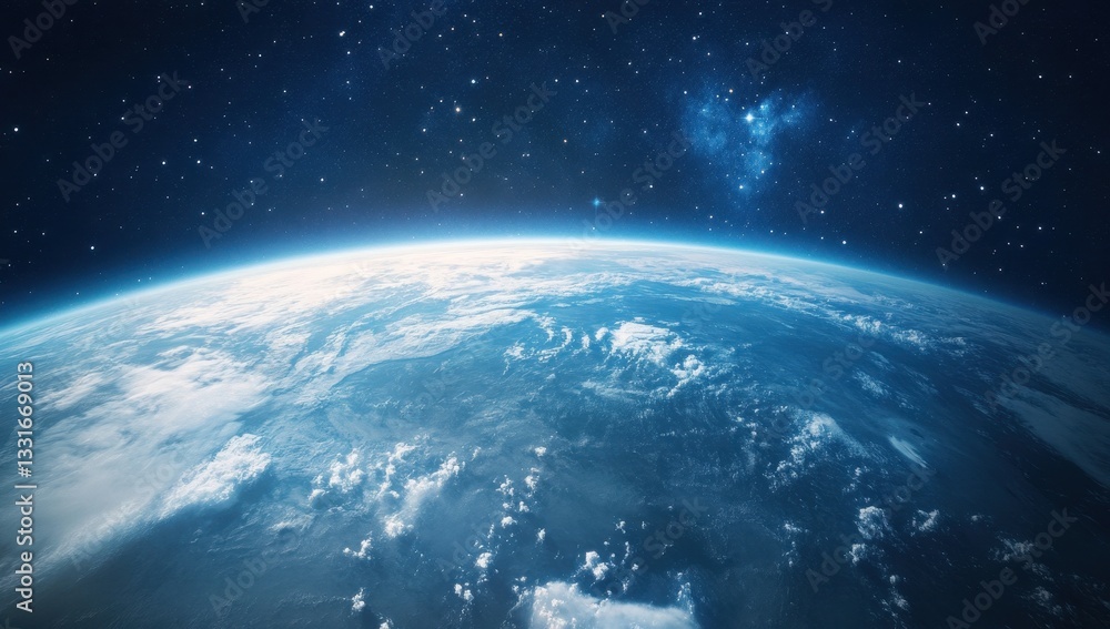 Canvas Prints a side angle view shot of planet earth from a vast starry outer space filled with stars and other pl